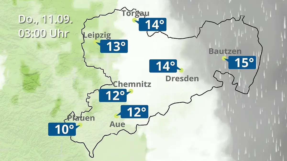 Sachsen: Wie wird das Wetter? Regen- und Wolkenfilm für Chemnitz, Dresden und Leipzig