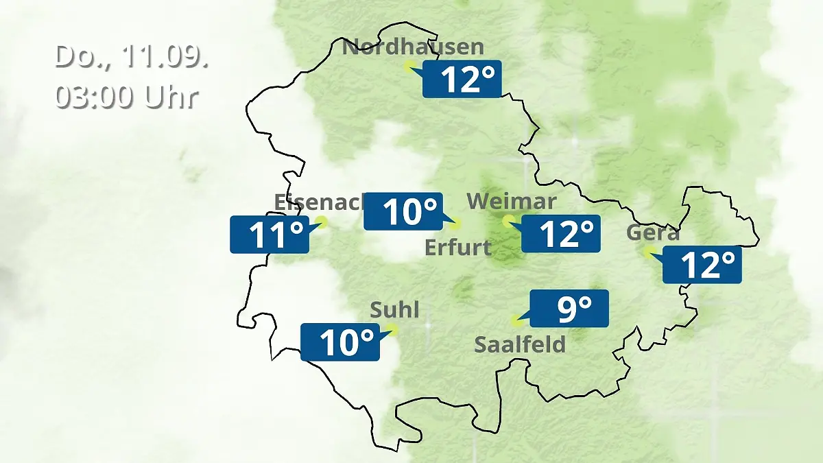Thüringen: Wie wird das Wetter? Regen- und Wolkenfilm für Erfurt, Gera und Eisenach