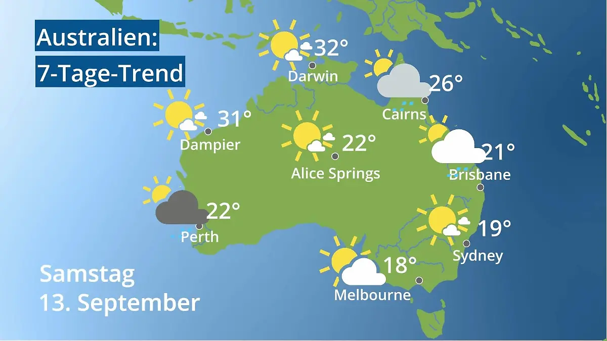 Australien: Wie wird das Wetter? Video 7-Tage-Trend: Sydney, Melbourne, Perth