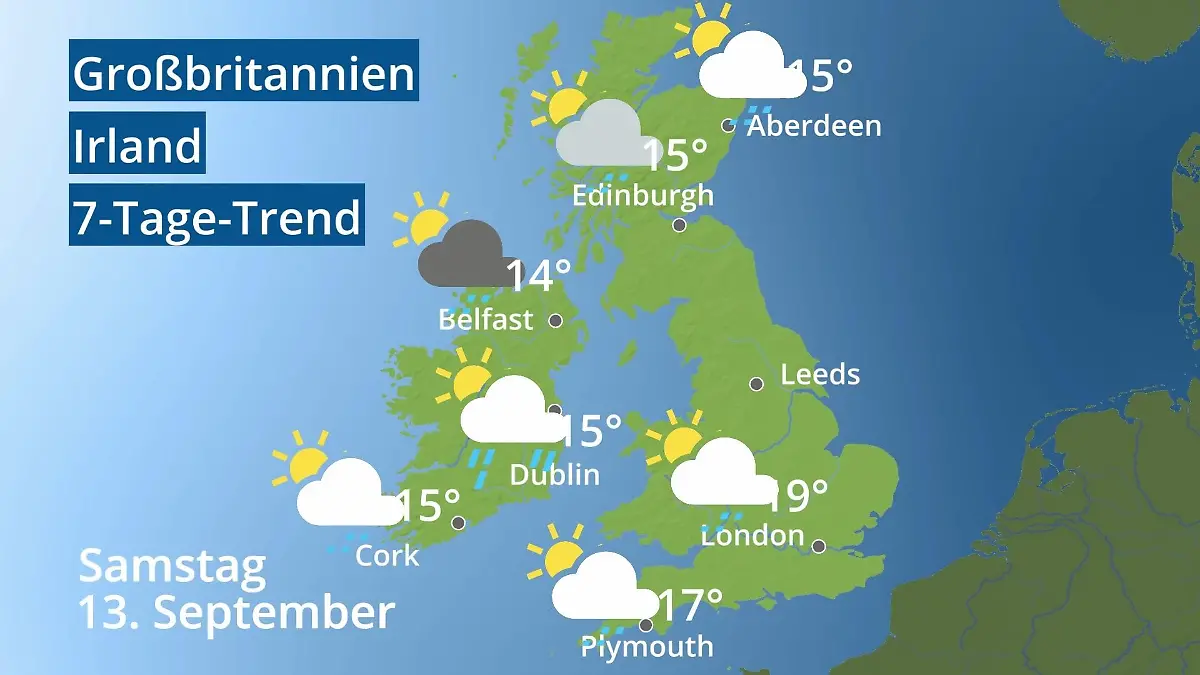 England, Schottland, Wales: Wie wird das Wetter? Video 7-Tage-Trend: Großbritannien und Irland