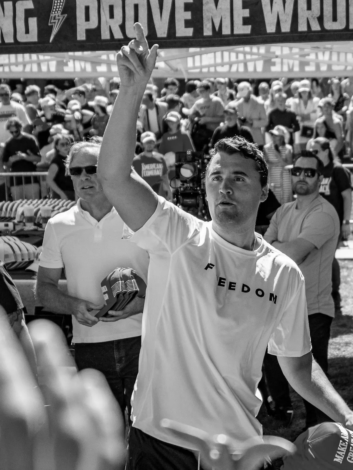 U.S. right-wing activist and commentator Charlie Kirk appears at a Utah Valley University speaking event in Orem
