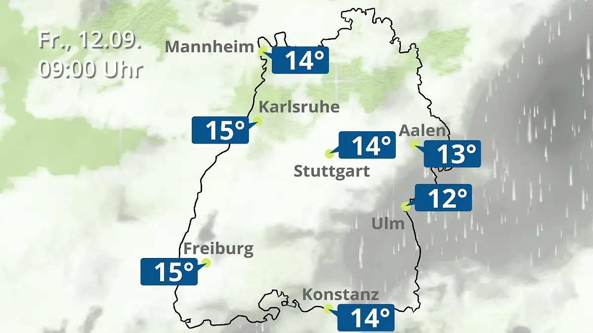 Baden-Württemberg: Wie wird das Wetter? Regen- und Wolkenfilm für Stuttgart, Mannheim und Karlsruhe