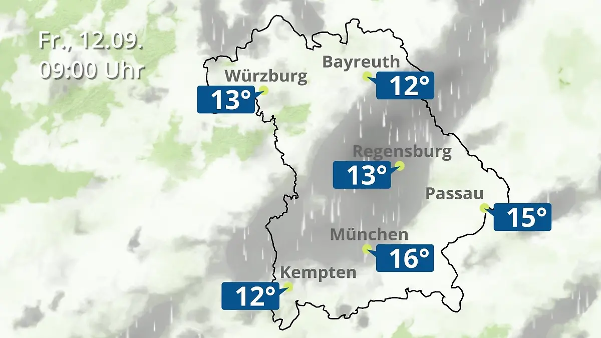 Bayern: Wie wird das Wetter? Regen- und Wolkenfilm für München, Regensburg und Würzburg