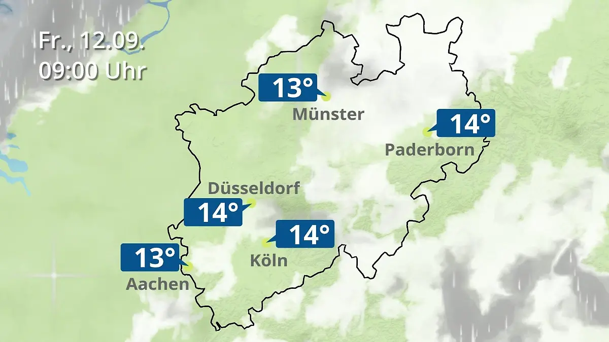 Nordrhein-Westfalen: Wie wird das Wetter? Regen- und Wolkenfilm für Köln, Düsseldorf und Münster