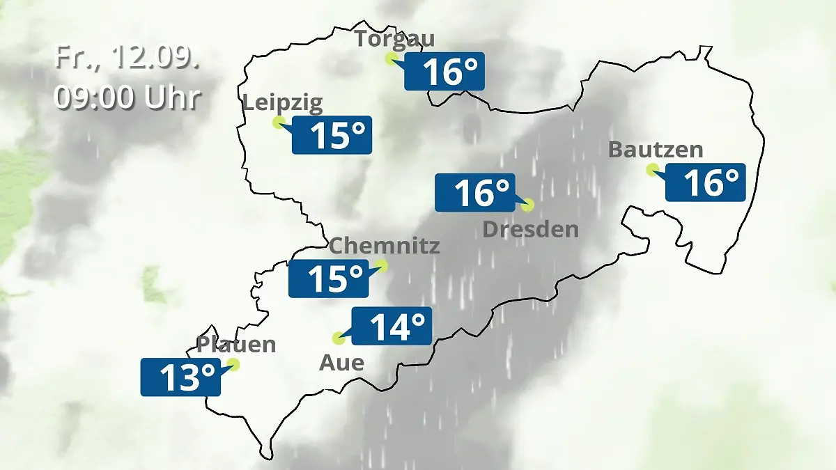 Sachsen: Wie wird das Wetter? Regen- und Wolkenfilm für Chemnitz, Dresden und Leipzig