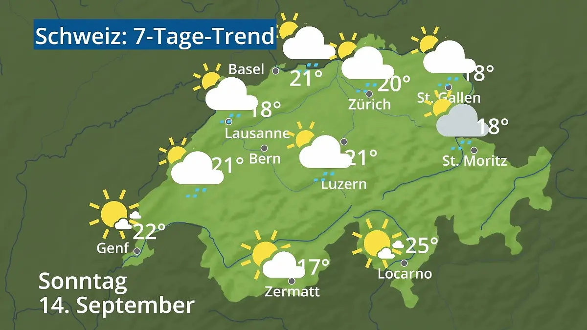 Schweiz: Wie wird das Wetter? Video 7-Tage-Trend: Bern, Basel, Genf, Zürich
