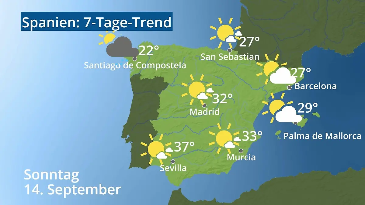 Spanien: Wie wird das Wetter? Video 7-Tage-Trend: Mallorca, Madrid, Barcelona