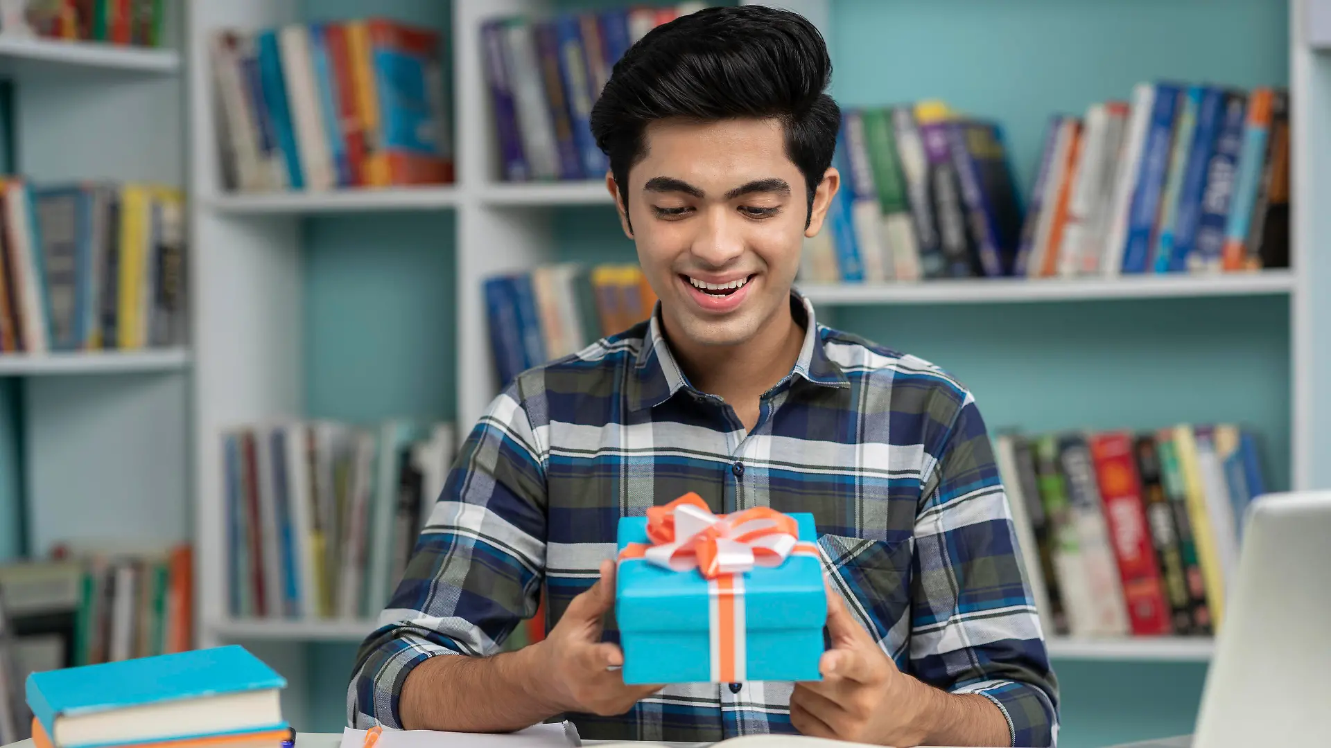 Indian, Laptop, Student, library, studying,