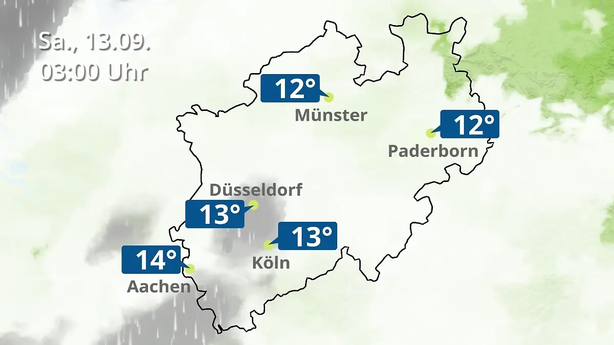 Nordrhein-Westfalen: Wie wird das Wetter? Regen- und Wolkenfilm für Köln, Düsseldorf und Münster