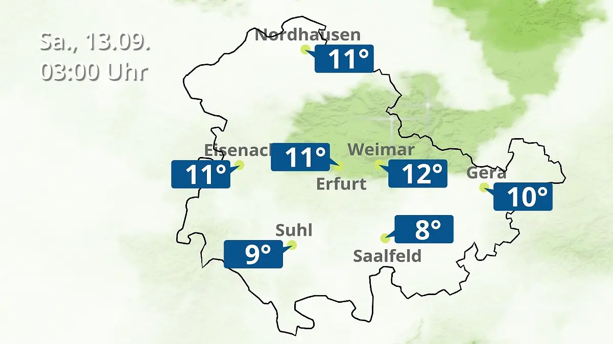 Thüringen: Wie wird das Wetter? Regen- und Wolkenfilm für Erfurt, Gera und Eisenach
