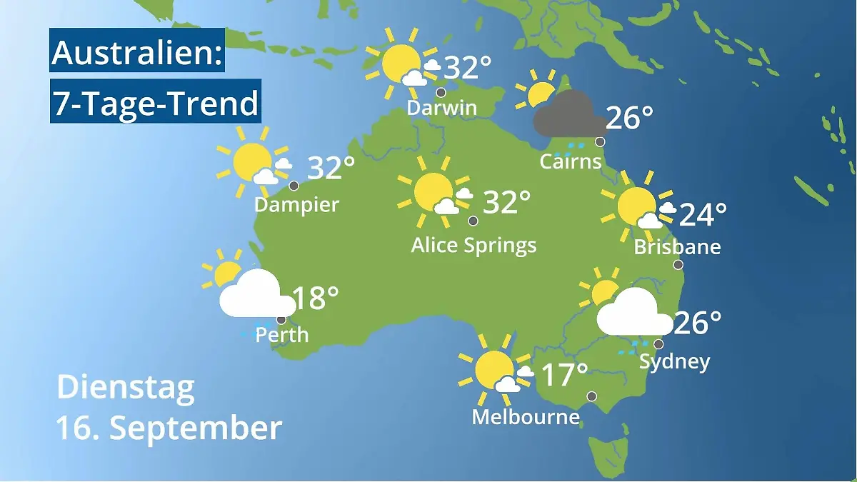 Australien: Wie wird das Wetter? Video 7-Tage-Trend: Sydney, Melbourne, Perth