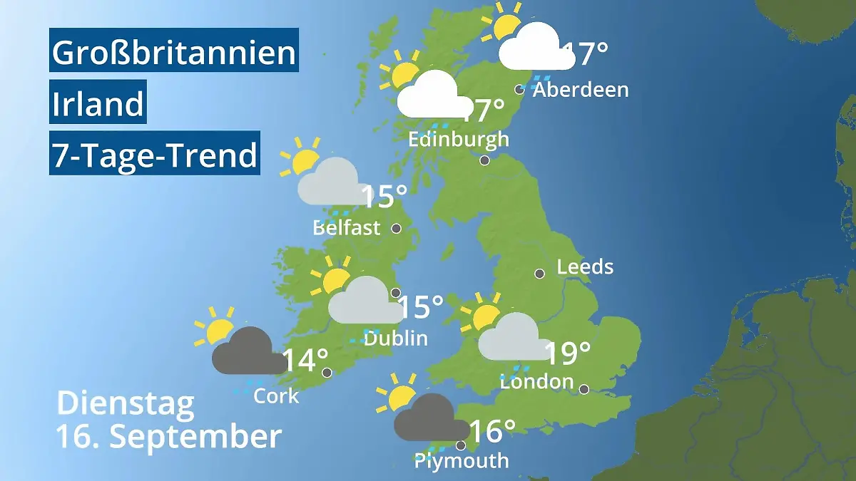 England, Schottland, Wales: Wie wird das Wetter? Video 7-Tage-Trend: Großbritannien und Irland