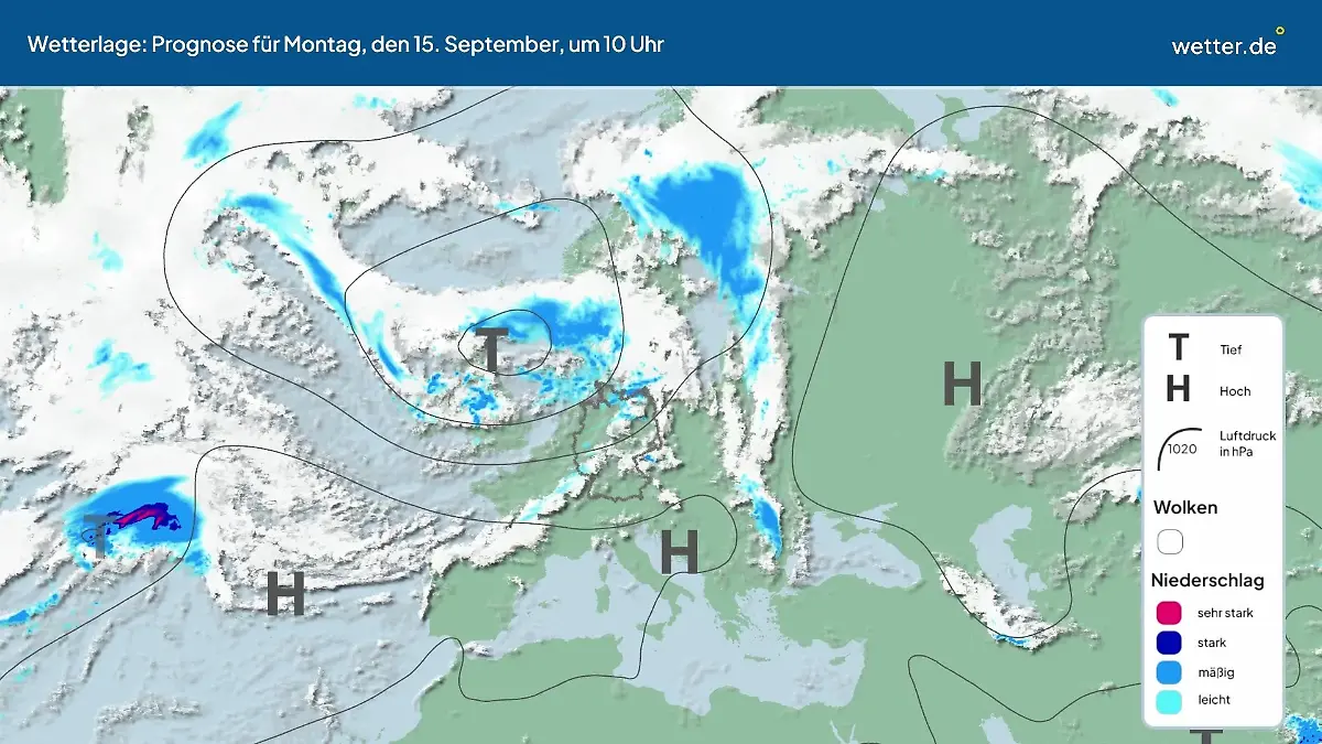 Die Wetterlage der kommenden 5 Tage Hochs und Tiefs über Europa
