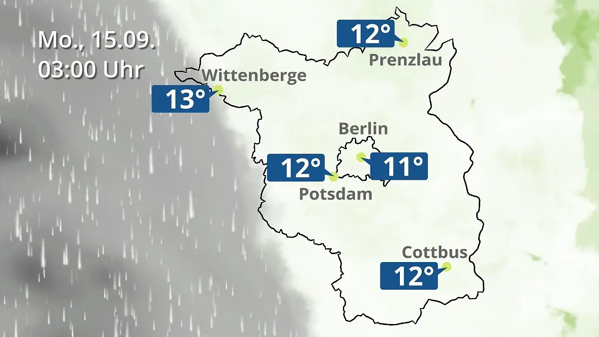 Berlin und Brandenburg: Wie wird das Wetter? Regen- und Wolkenfilm für Potsdam, Cottbus und Wittenberge