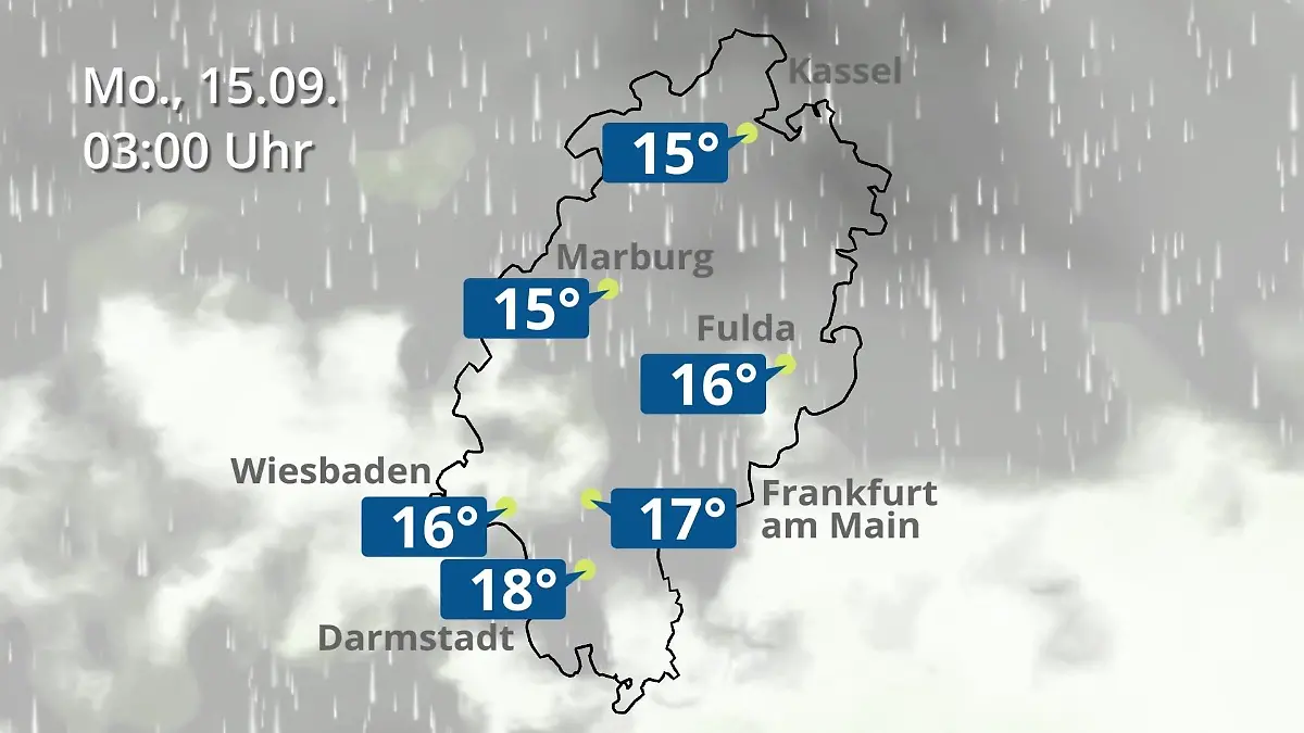 Hessen: Wie wird das Wetter? Regen- und Wolkenfilm für Frankfurt am Main und Wiesbaden