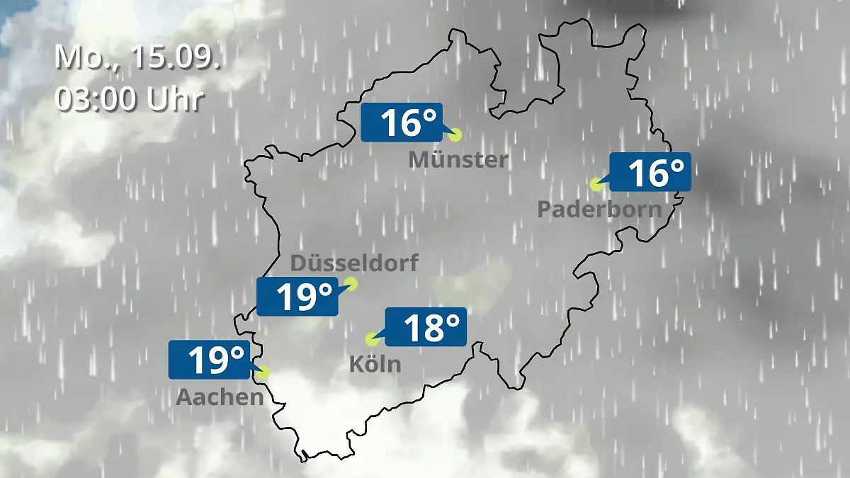 Nordrhein-Westfalen: Wie wird das Wetter? Regen- und Wolkenfilm für Köln, Düsseldorf und Münster