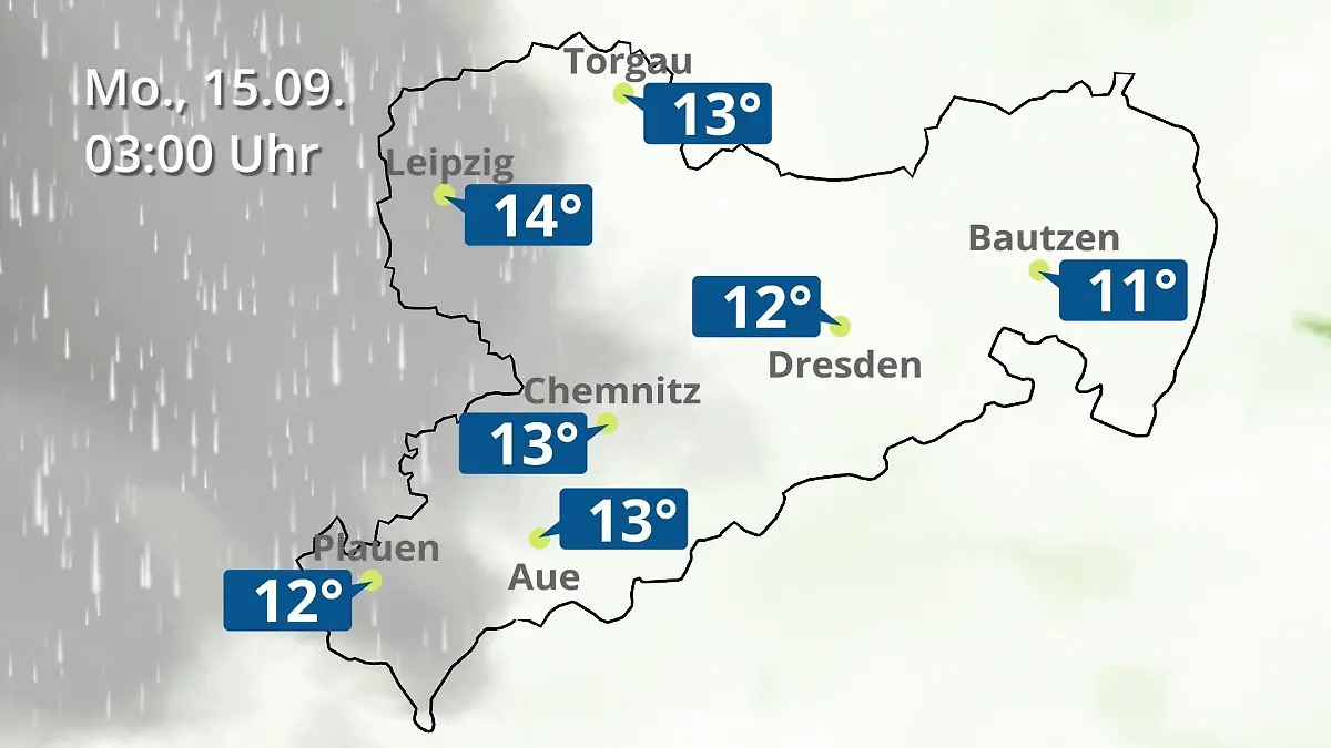 Sachsen: Wie wird das Wetter? Regen- und Wolkenfilm für Chemnitz, Dresden und Leipzig