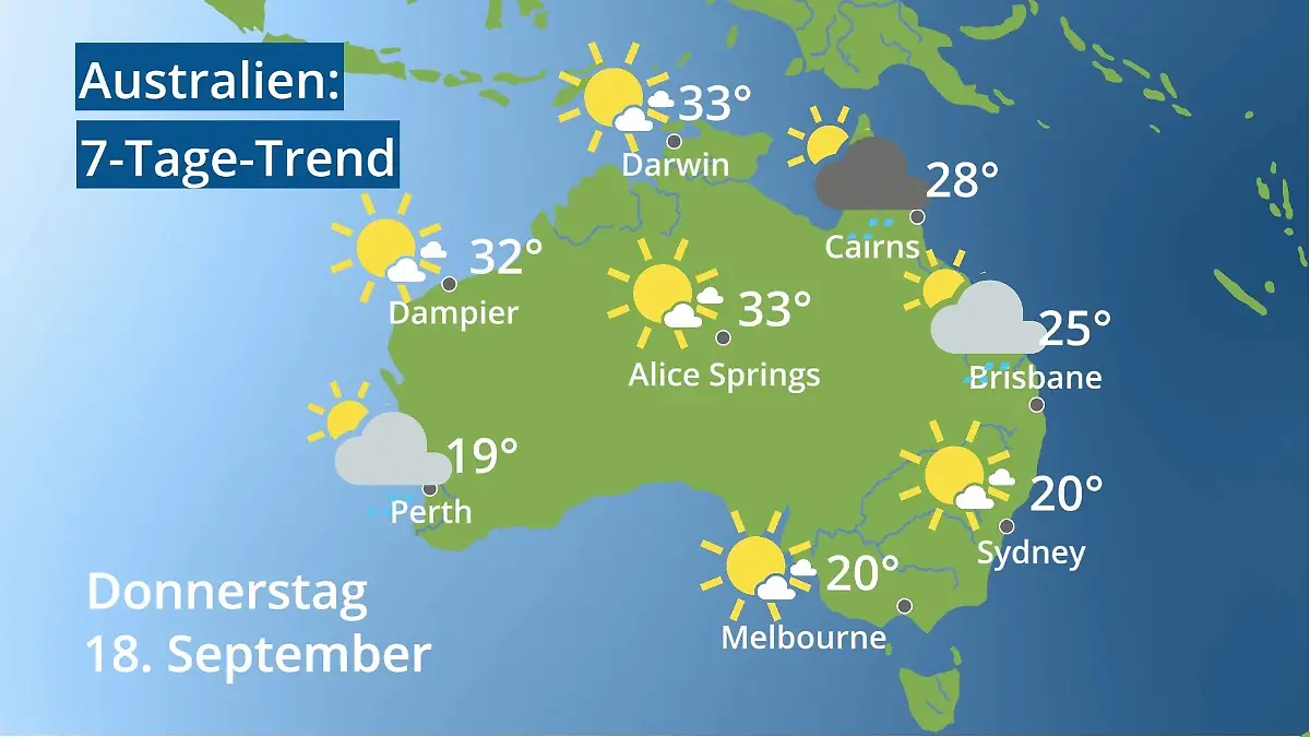 Australien: Wie wird das Wetter? Video 7-Tage-Trend: Sydney, Melbourne, Perth