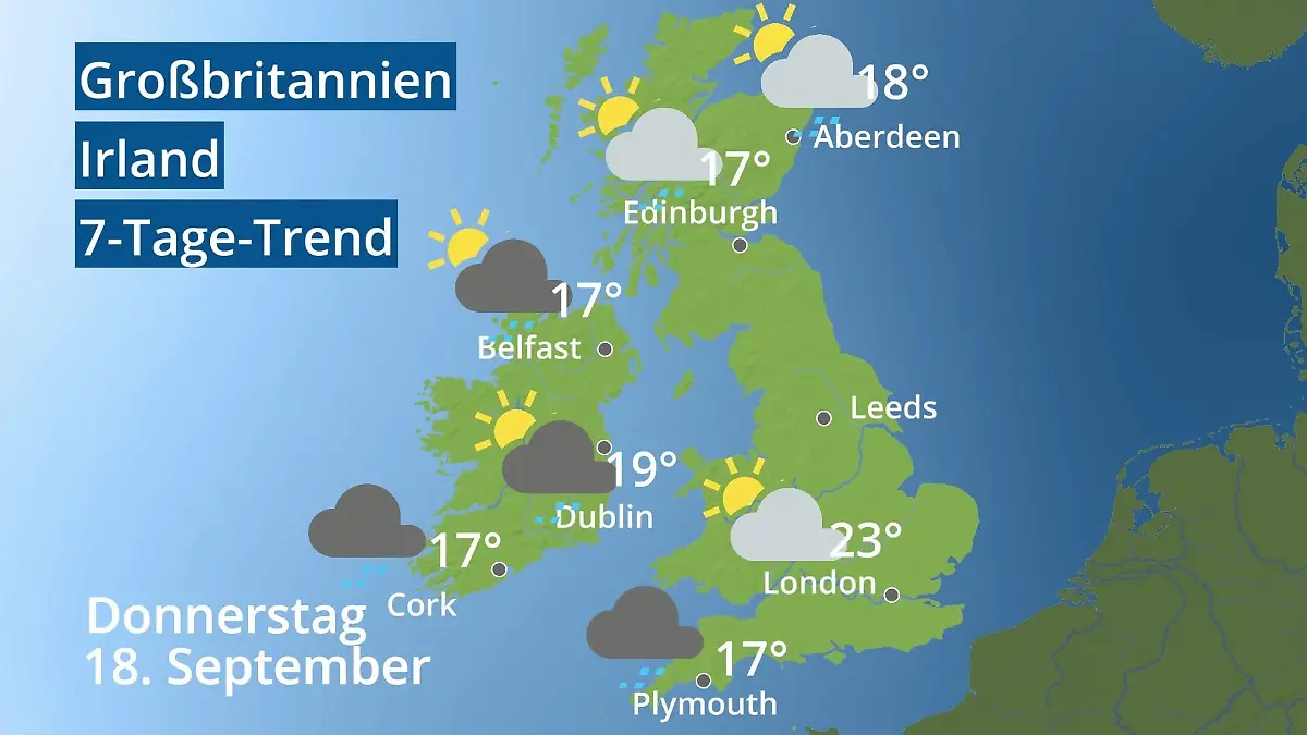 England, Schottland, Wales: Wie wird das Wetter? Video 7-Tage-Trend: Großbritannien und Irland