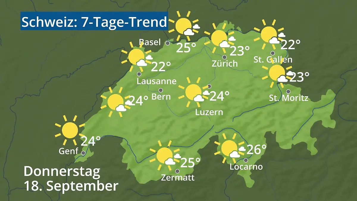 Schweiz: Wie wird das Wetter? Video 7-Tage-Trend: Bern, Basel, Genf, Zürich