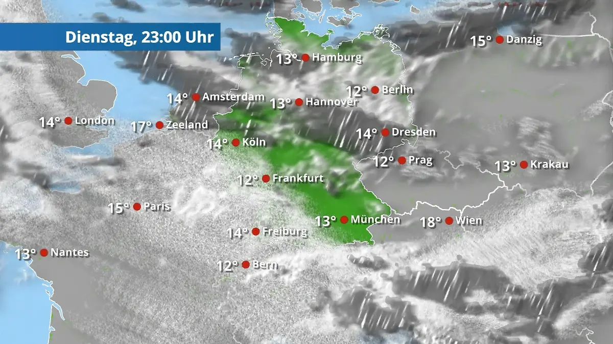 Frische Nacht und weiterer Regen Der Regen- und Wolkenfilm für 48 Stunden