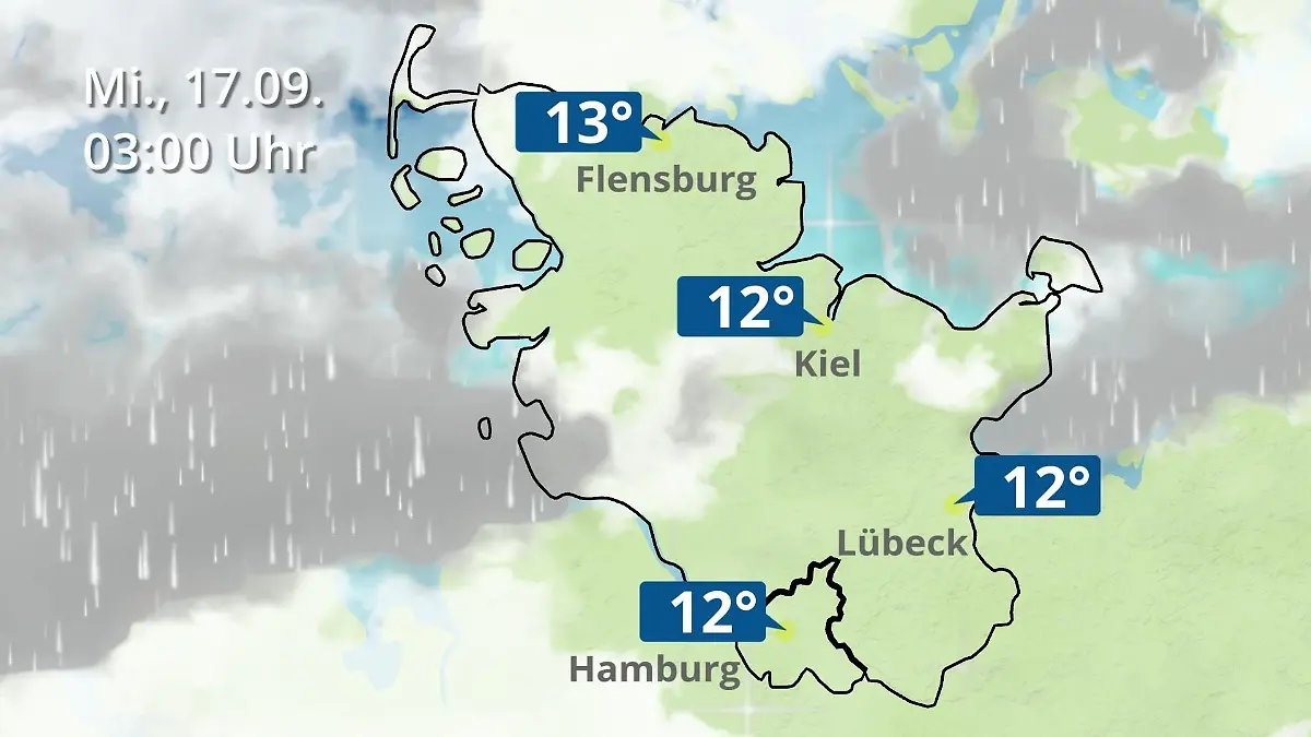 Hamburg, Schleswig-Holstein: Wie wird das Wetter? Regen- und Wolkenfilm für die Nordsee- und Ostseeküste