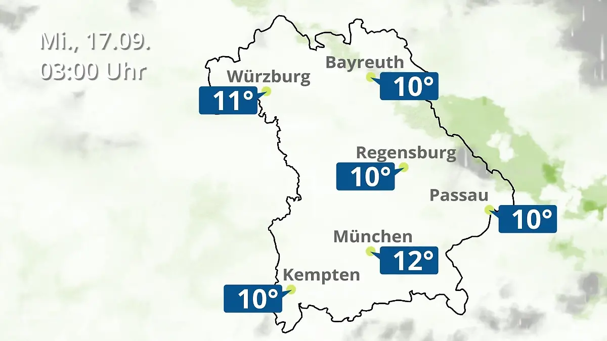 Bayern: Wie wird das Wetter? Regen- und Wolkenfilm für München, Regensburg und Würzburg