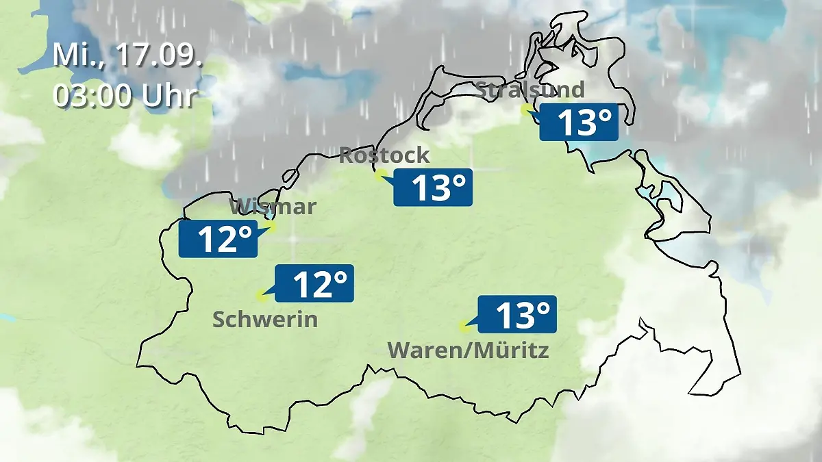 Mecklenburg-Vorpommern: Wie wird das Wetter? Regen- und Wolkenfilm für Rostock, Rügen und die Ostseeküste