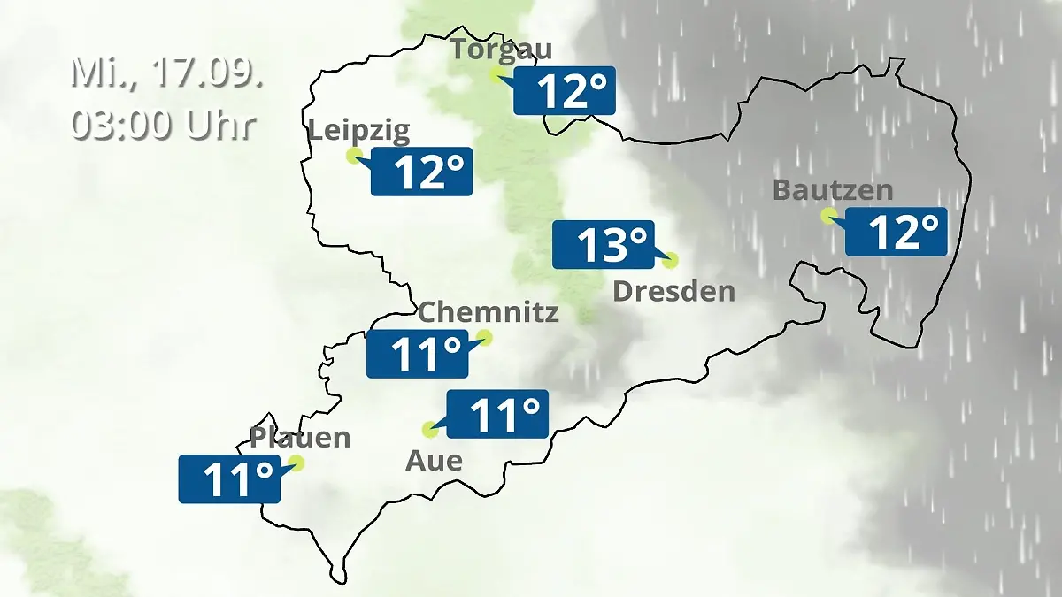 Sachsen: Wie wird das Wetter? Regen- und Wolkenfilm für Chemnitz, Dresden und Leipzig