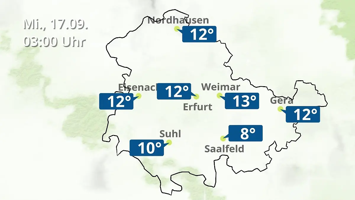 Thüringen: Wie wird das Wetter? Regen- und Wolkenfilm für Erfurt, Gera und Eisenach