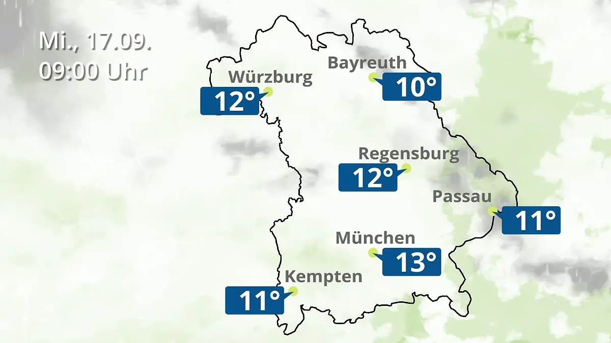 Bayern: Wie wird das Wetter? Regen- und Wolkenfilm für München, Regensburg und Würzburg