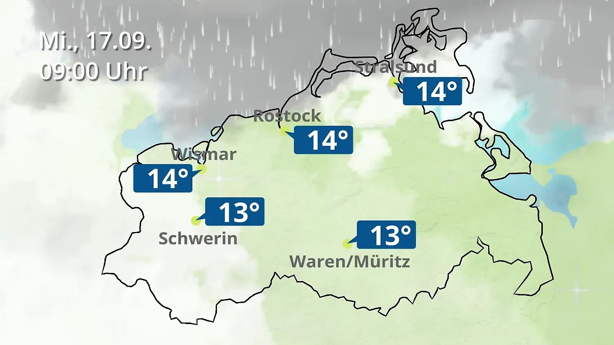 Mecklenburg-Vorpommern: Wie wird das Wetter? Regen- und Wolkenfilm für Rostock, Rügen und die Ostseeküste