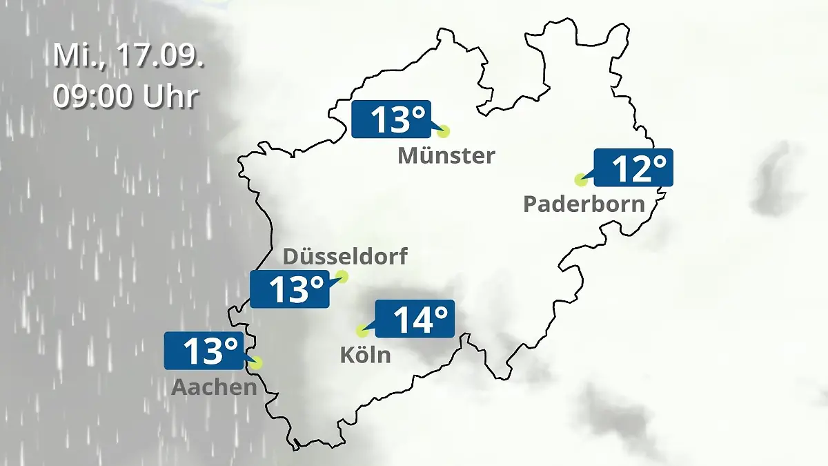 Nordrhein-Westfalen: Wie wird das Wetter? Regen- und Wolkenfilm für Köln, Düsseldorf und Münster