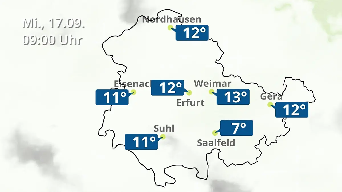 Thüringen: Wie wird das Wetter? Regen- und Wolkenfilm für Erfurt, Gera und Eisenach