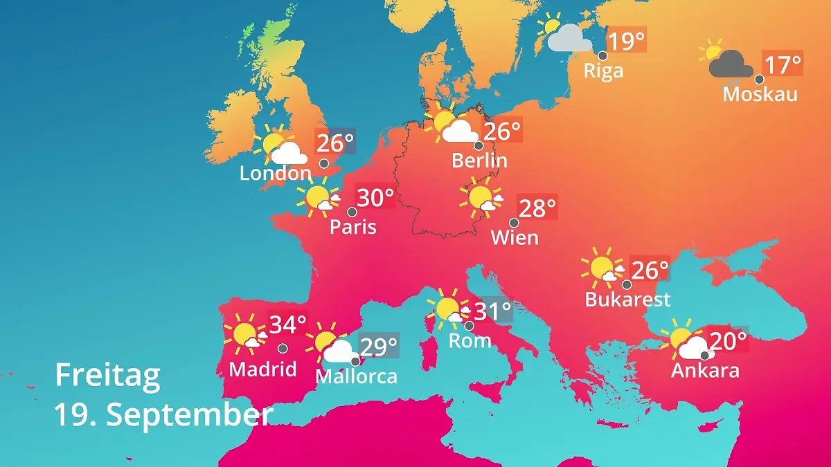 Europa: Wie wird das Wetter? Prognose: Temperaturen von Spanien bis zur Türkei