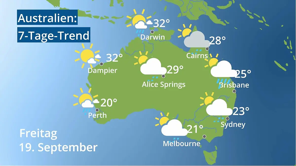 Australien: Wie wird das Wetter? Video 7-Tage-Trend: Sydney, Melbourne, Perth