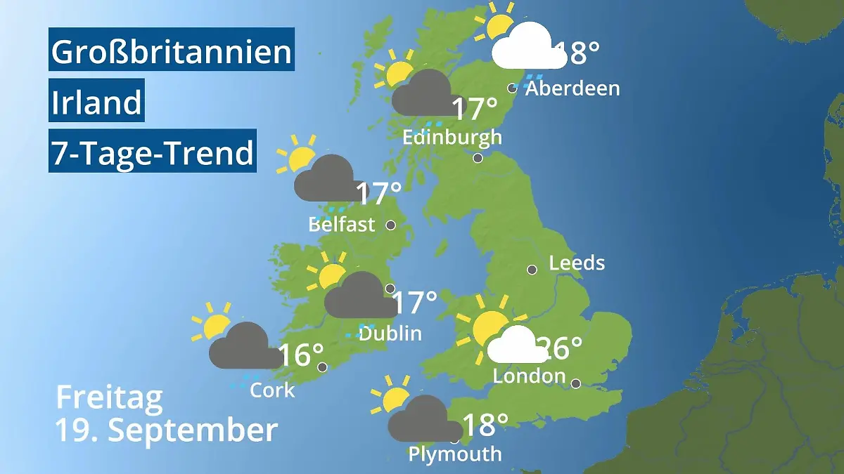 England, Schottland, Wales: Wie wird das Wetter? Video 7-Tage-Trend: Großbritannien und Irland