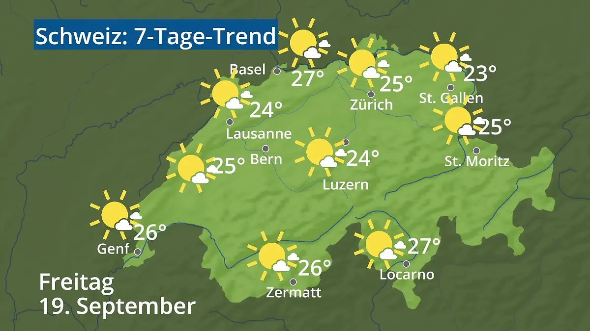 Schweiz: Wie wird das Wetter? Video 7-Tage-Trend: Bern, Basel, Genf, Zürich