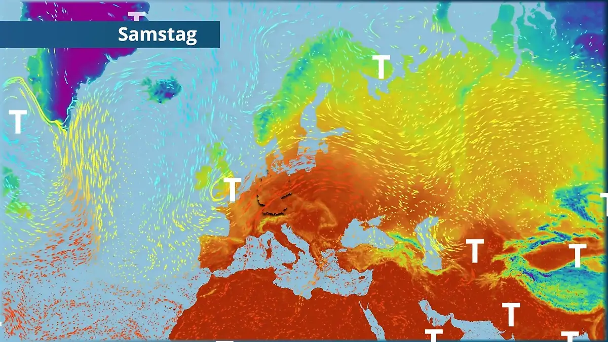 Warme Luftströmung aus Südwesten Der Strömungsfilm für Europa für 5 Tage