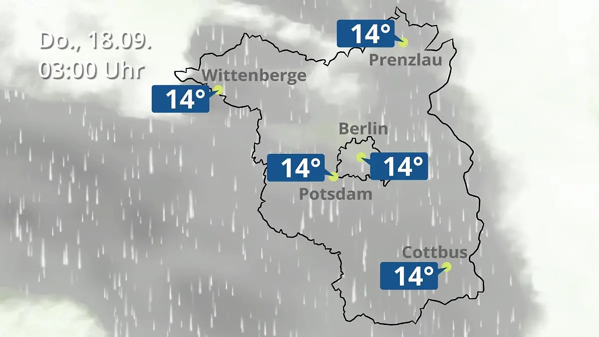 Berlin und Brandenburg: Wie wird das Wetter? Regen- und Wolkenfilm für Potsdam, Cottbus und Wittenberge