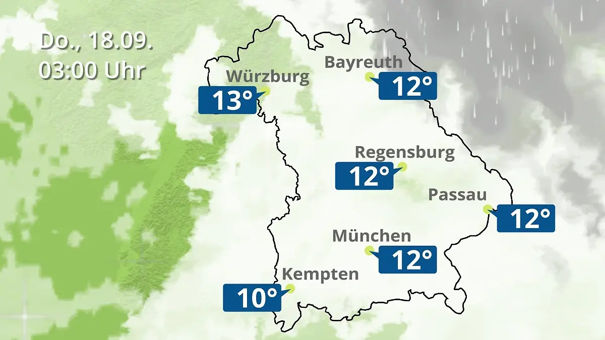 Bayern: Wie wird das Wetter? Regen- und Wolkenfilm für München, Regensburg und Würzburg