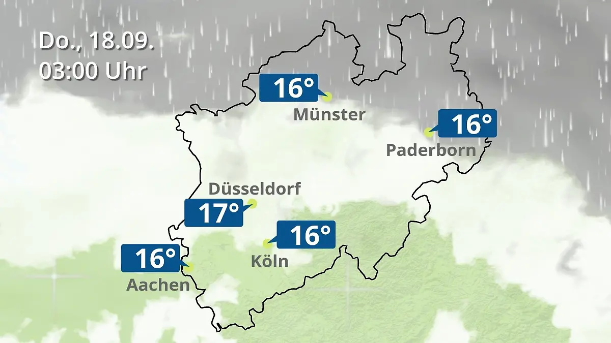 Nordrhein-Westfalen: Wie wird das Wetter? Regen- und Wolkenfilm für Köln, Düsseldorf und Münster