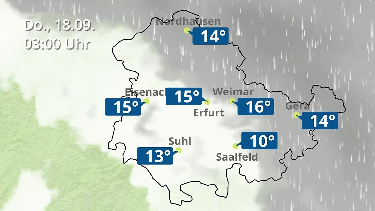 Thüringen: Wie wird das Wetter? Regen- und Wolkenfilm für Erfurt, Gera und Eisenach
