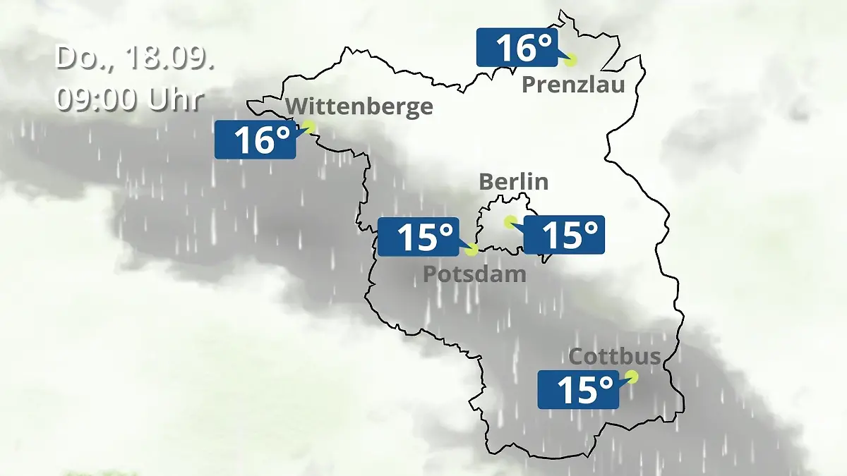 Berlin und Brandenburg: Wie wird das Wetter? Regen- und Wolkenfilm für Potsdam, Cottbus und Wittenberge