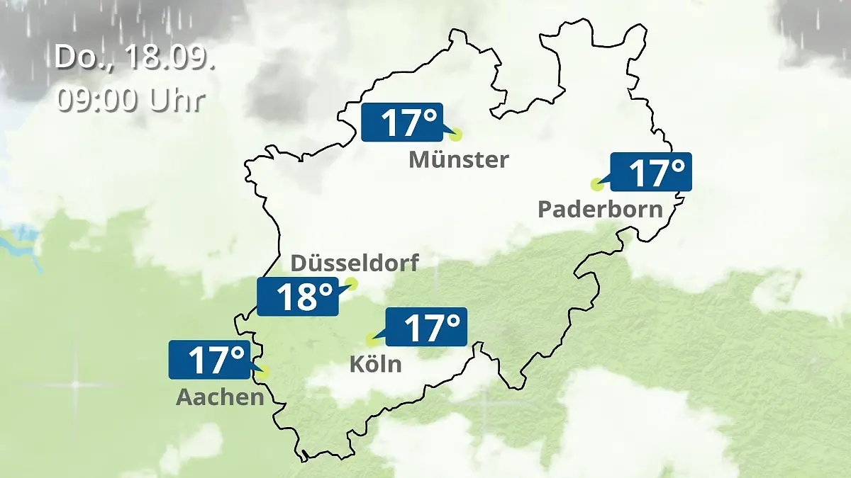 Nordrhein-Westfalen: Wie wird das Wetter? Regen- und Wolkenfilm für Köln, Düsseldorf und Münster