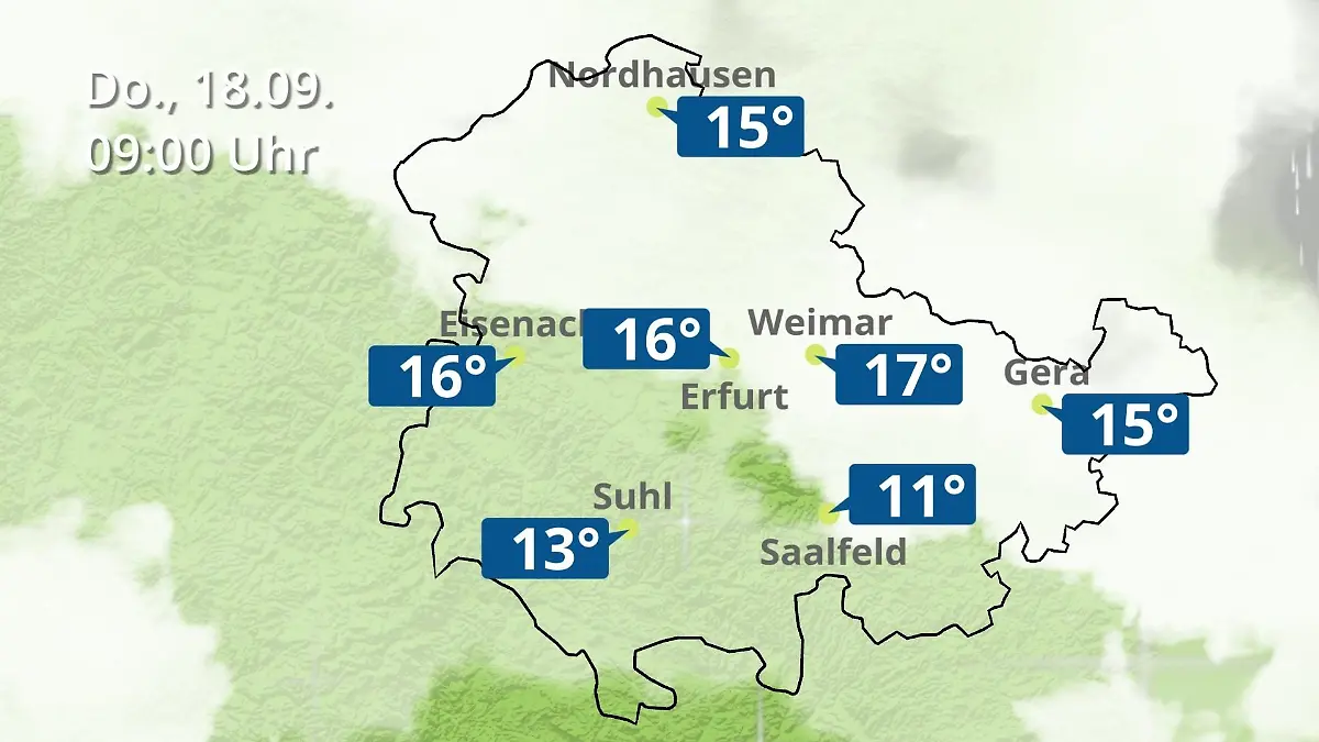Thüringen: Wie wird das Wetter? Regen- und Wolkenfilm für Erfurt, Gera und Eisenach