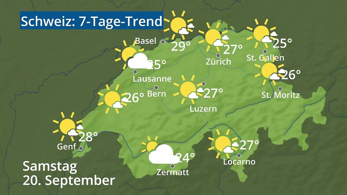 Schweiz: Wie wird das Wetter? Video 7-Tage-Trend: Bern, Basel, Genf, Zürich