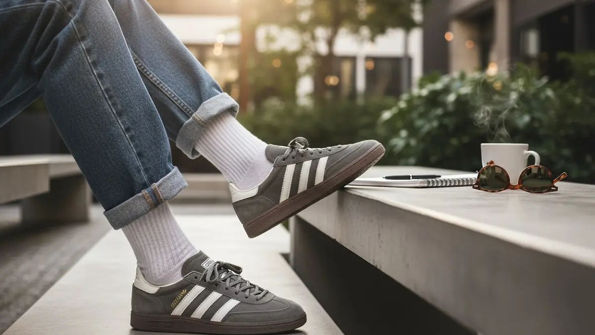 Frau trägt Handball Spezial Sneaker von Adidas.