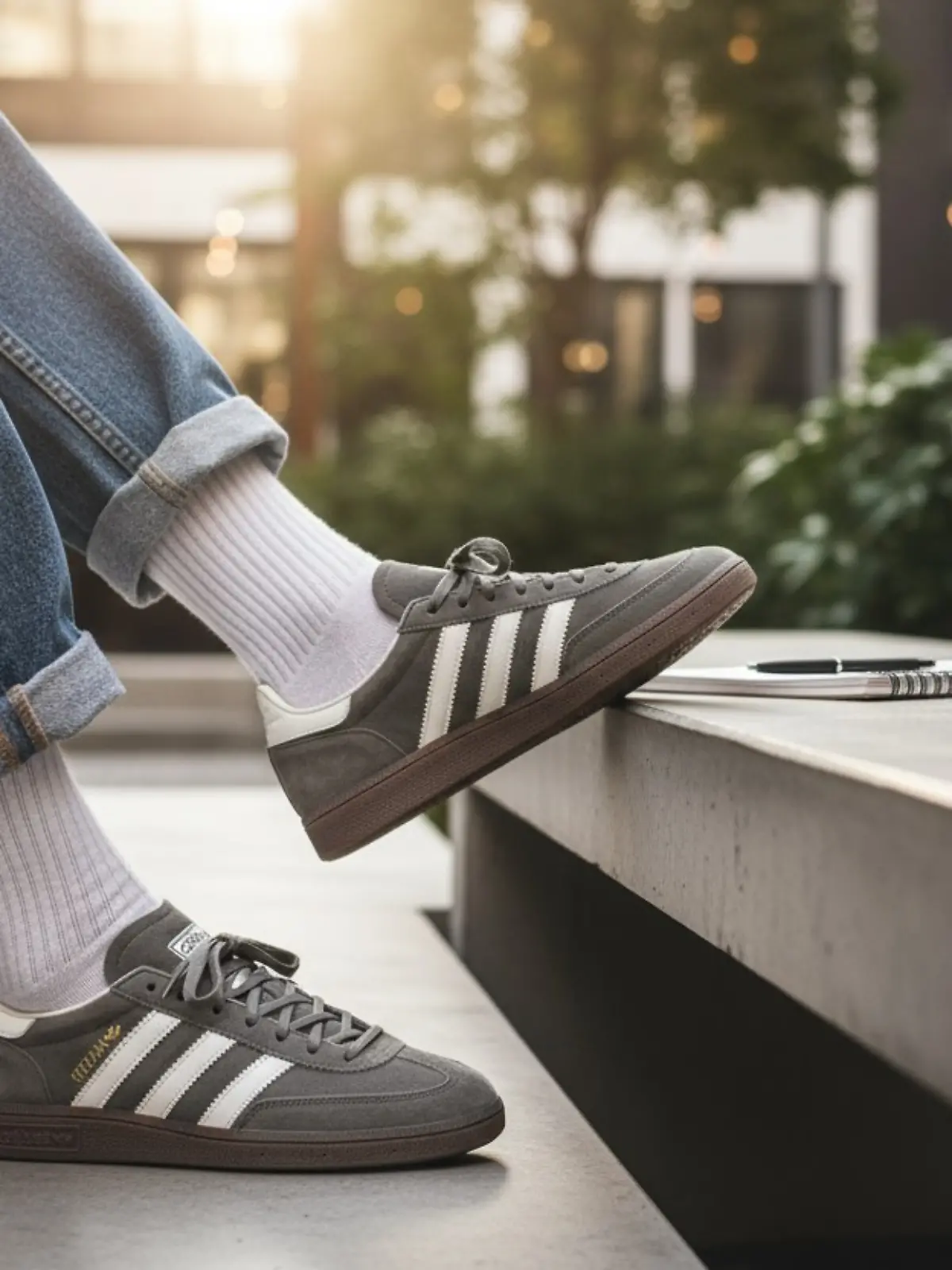 Frau trägt Handball Spezial Sneaker von Adidas.