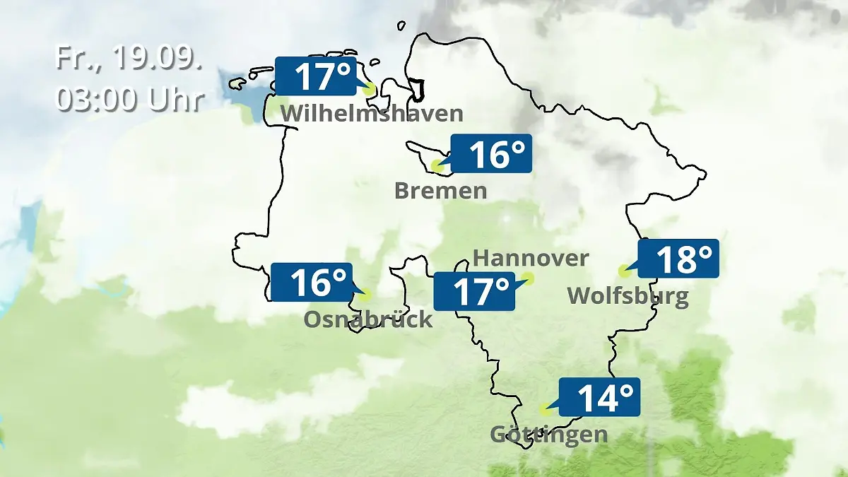 Bremen und Niedersachsen: Wie wird das Wetter? Regen- und Wolkenfilm für Hannover, Osnabrück und Wolfsburg
